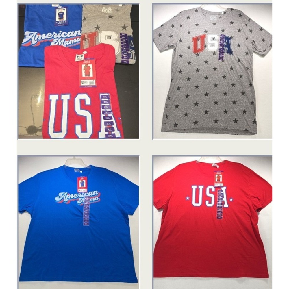 Lot of 3 Spirit of America USA American Mama Graphic T-Shirts XXL Red Blue Grey